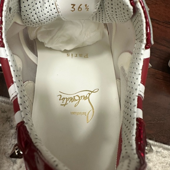 New Christian Louboutin Red and White Sneakers - Picture 2 of 7